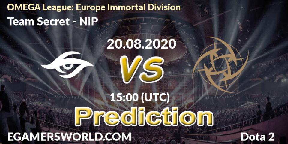Team Secret - NiP: Maç tahminleri. 20.08.2020 at 15:21, Dota 2, OMEGA League: Europe Immortal Division
