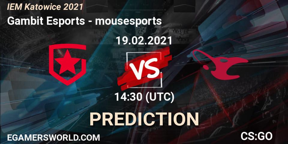 Gambit Esports - mousesports: Maç tahminleri. 19.02.21, CS2 (CS:GO), IEM Katowice 2021