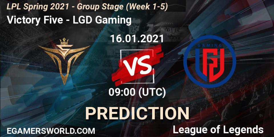 Victory Five - LGD Gaming: Maç tahminleri. 16.01.2021 at 09:20, LoL, LPL Spring 2021 - Group Stage (Week 1-5)