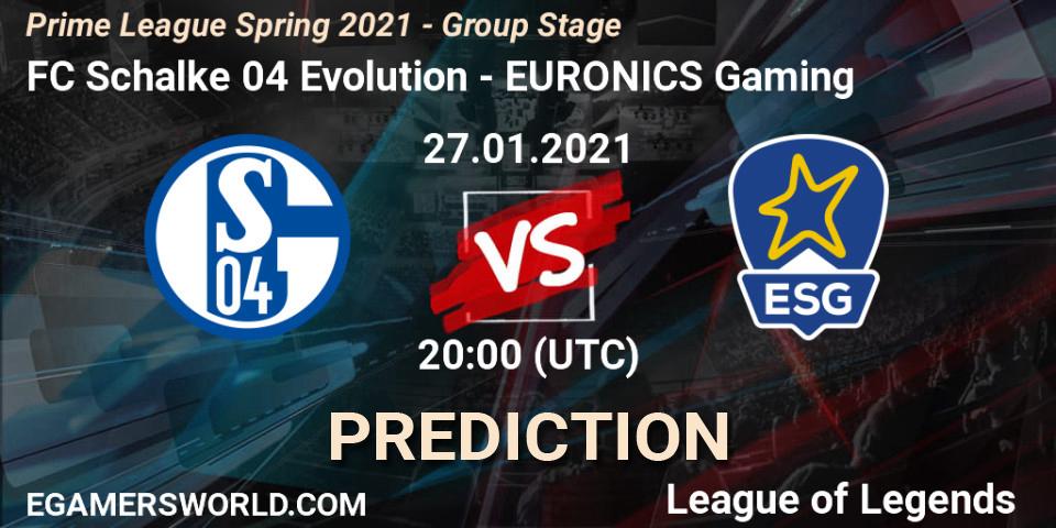 FC Schalke 04 Evolution - EURONICS Gaming: Maç tahminleri. 28.01.21, LoL, Prime League Spring 2021 - Group Stage