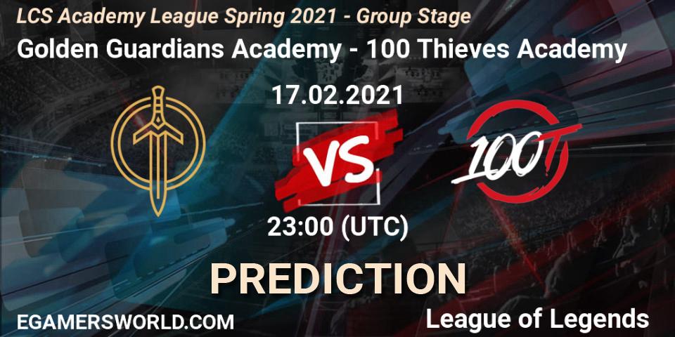 Golden Guardians Academy - 100 Thieves Academy: Maç tahminleri. 17.02.2021 at 23:00, LoL, LCS Academy League Spring 2021 - Group Stage