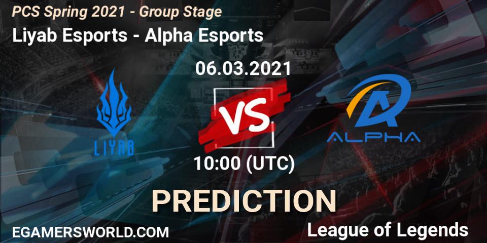 Liyab Esports - Alpha Esports: Maç tahminleri. 06.03.2021 at 10:00, LoL, PCS Spring 2021 - Group Stage