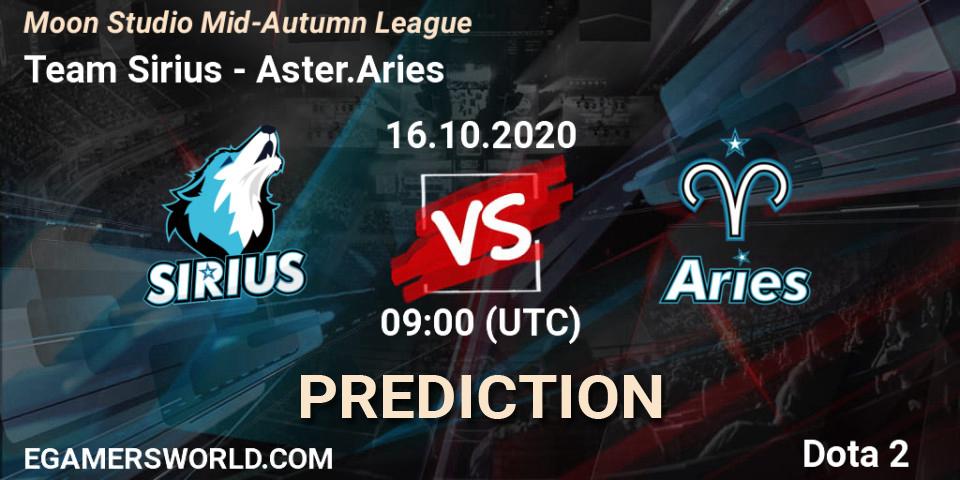 Team Sirius - Aster.Aries: Maç tahminleri. 16.10.2020 at 09:00, Dota 2, Moon Studio Mid-Autumn League
