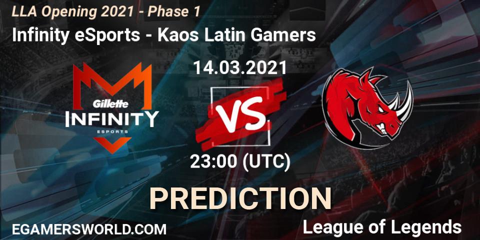 Infinity eSports - Kaos Latin Gamers: Maç tahminleri. 14.03.2021 at 23:00, LoL, LLA Opening 2021 - Phase 1