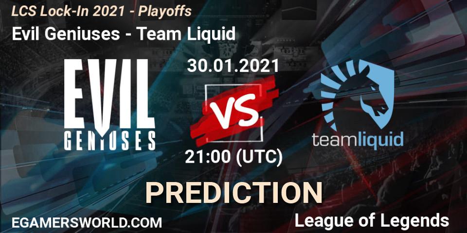Evil Geniuses - Team Liquid: Maç tahminleri. 30.01.2021 at 21:28, LoL, LCS Lock-In 2021 - Playoffs