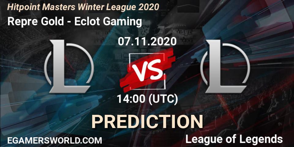 Repre Gold - Eclot Gaming: Maç tahminleri. 07.11.2020 at 14:00, LoL, Hitpoint Masters Winter League 2020