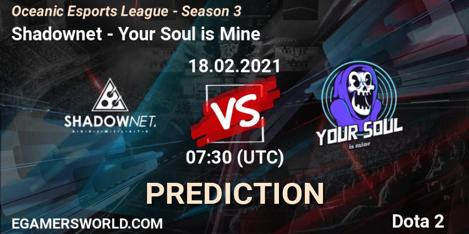 Shadownet - Your Soul is Mine: Maç tahminleri. 20.02.2021 at 08:17, Dota 2, Oceanic Esports League - Season 3