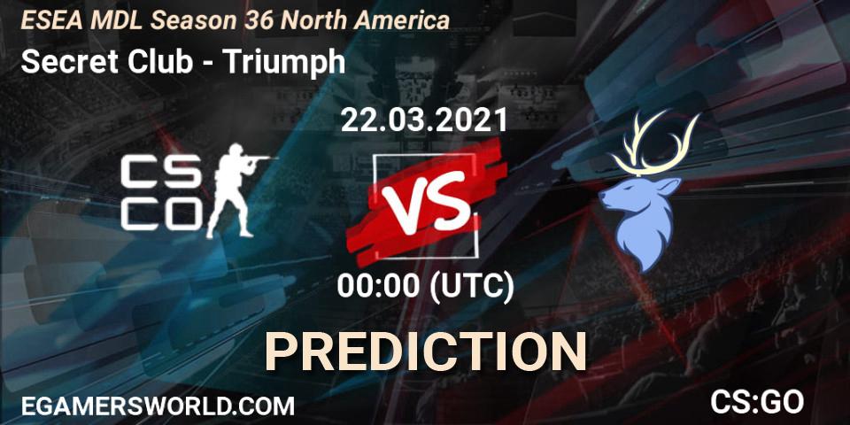 Secret Club - Triumph: Maç tahminleri. 21.03.2021 at 23:00, Counter-Strike (CS2), MDL ESEA Season 36: North America - Premier Division