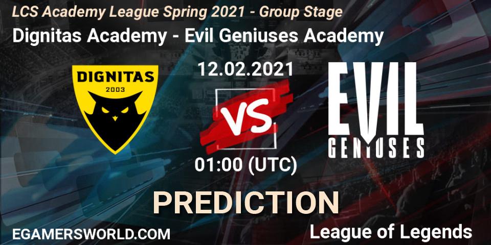 Dignitas Academy - Evil Geniuses Academy: Maç tahminleri. 12.02.2021 at 01:00, LoL, LCS Academy League Spring 2021 - Group Stage
