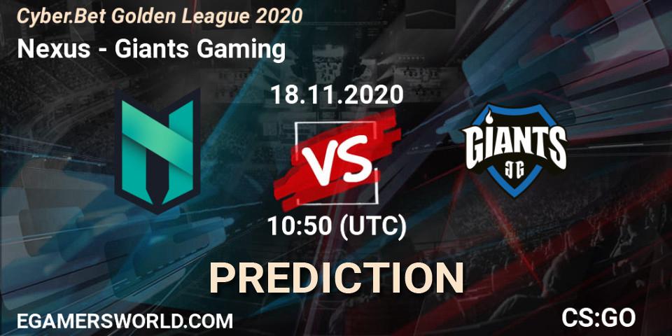 Nexus - Giants Gaming: Maç tahminleri. 18.11.2020 at 10:50, Counter-Strike (CS2), Cyber.Bet Golden League 2020