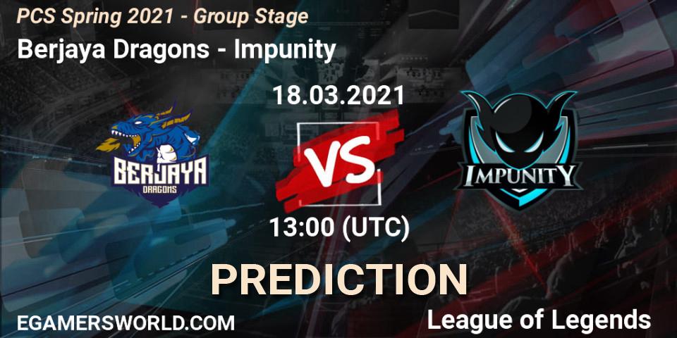 Berjaya Dragons - Impunity: Maç tahminleri. 18.03.2021 at 13:00, LoL, PCS Spring 2021 - Group Stage