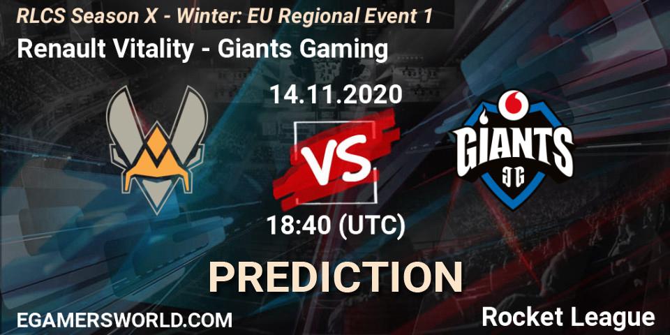 Renault Vitality - Giants Gaming: Maç tahminleri. 14.11.2020 at 18:40, Rocket League, RLCS Season X - Winter: EU Regional Event 1