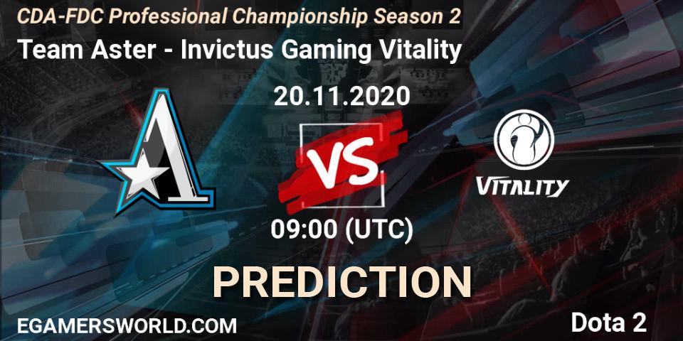 Team Aster - Invictus Gaming Vitality: Maç tahminleri. 20.11.2020 at 09:17, Dota 2, CDA-FDC Professional Championship Season 2