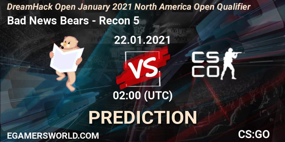 Bad News Bears - Recon 5: Maç tahminleri. 22.01.2021 at 02:00, Counter-Strike (CS2), DreamHack Open January 2021 North America Open Qualifier