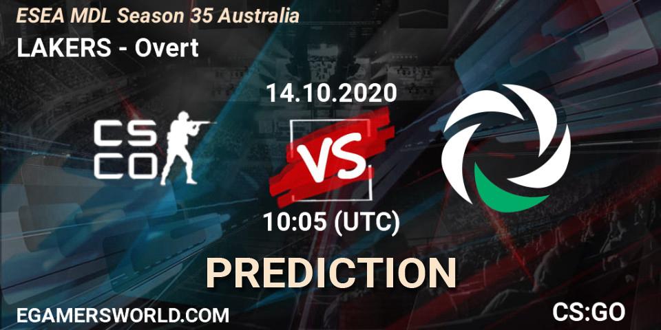 LAKERS - Overt: Maç tahminleri. 14.10.2020 at 10:05, Counter-Strike (CS2), ESEA MDL Season 35 Australia