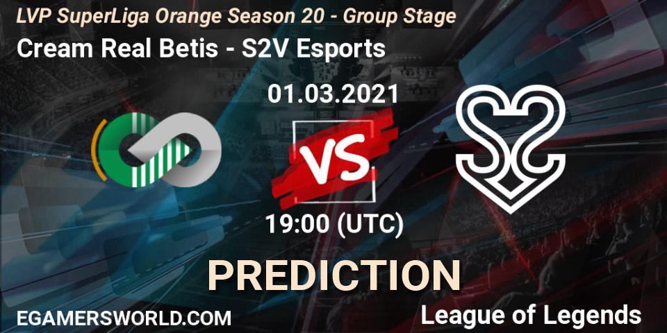 Cream Real Betis - S2V Esports: Maç tahminleri. 01.03.2021 at 19:00, LoL, LVP SuperLiga Orange Season 20 - Group Stage