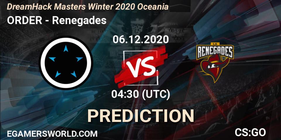ORDER - Renegades: Maç tahminleri. 06.12.2020 at 04:30, Counter-Strike (CS2), DreamHack Masters Winter 2020 Oceania