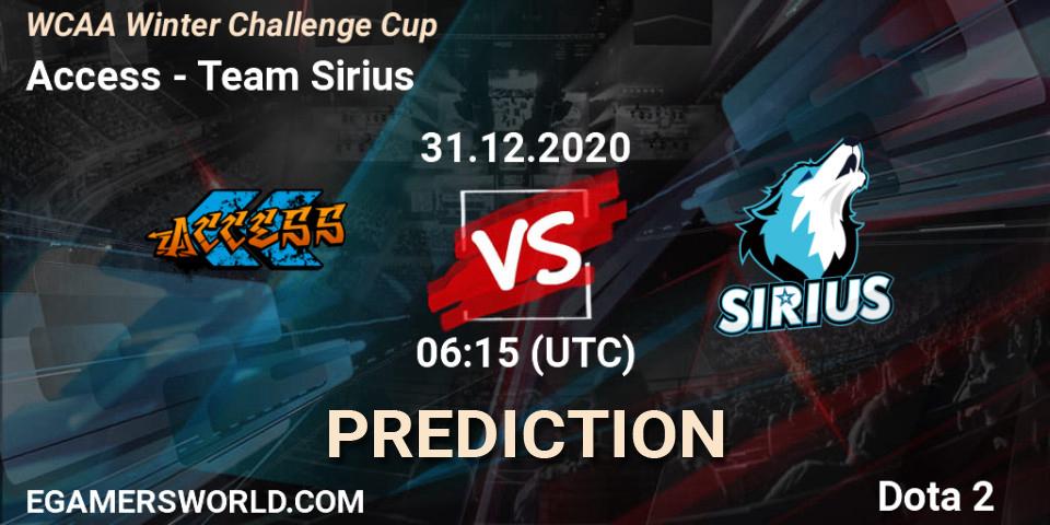 Access - Team Sirius: Maç tahminleri. 31.12.20, Dota 2, WCAA Winter Challenge Cup