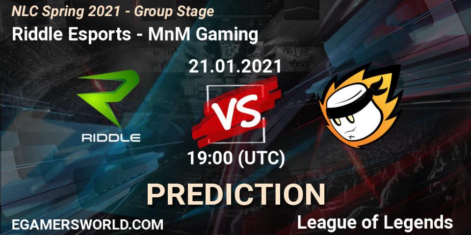 Riddle Esports - MnM Gaming: Maç tahminleri. 21.01.2021 at 19:00, LoL, NLC Spring 2021 - Group Stage