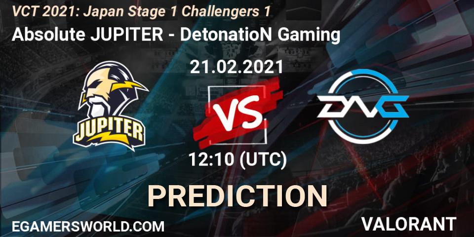 Absolute JUPITER - DetonatioN Gaming: Maç tahminleri. 21.02.21, VALORANT, VCT 2021: Japan Stage 1 Challengers 1