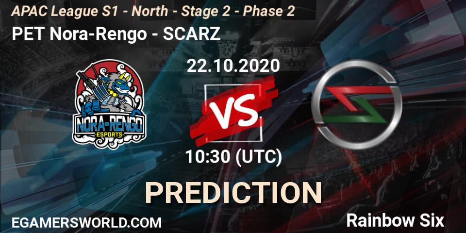 PET Nora-Rengo - SCARZ: Maç tahminleri. 22.10.2020 at 10:30, Rainbow Six, APAC League S1 - North - Stage 2 - Phase 2