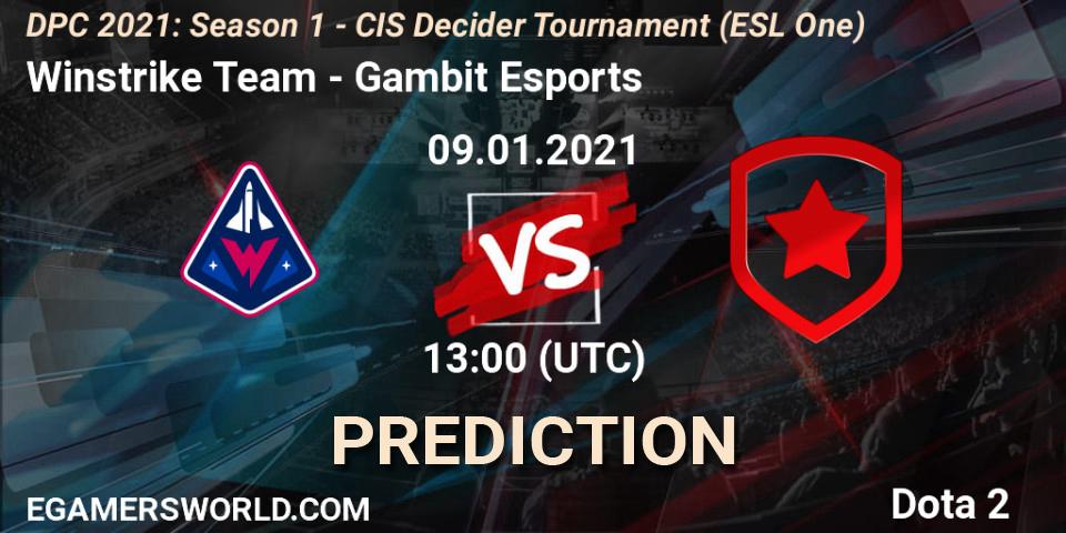 Winstrike Team - Gambit Esports: Maç tahminleri. 09.01.2021 at 13:00, Dota 2, DPC 2021: Season 1 - CIS Decider Tournament (ESL One)