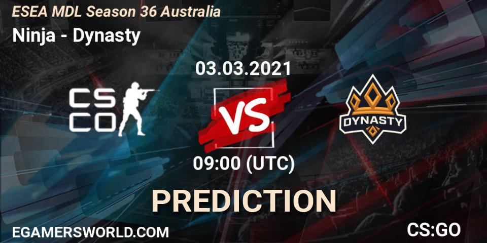 Ninja - Dynasty: Maç tahminleri. 03.03.2021 at 09:00, Counter-Strike (CS2), MDL ESEA Season 36: Australia - Premier Division