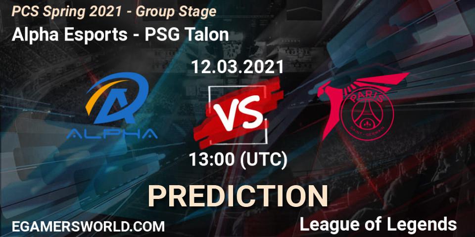 Alpha Esports - PSG Talon: Maç tahminleri. 12.03.2021 at 13:00, LoL, PCS Spring 2021 - Group Stage