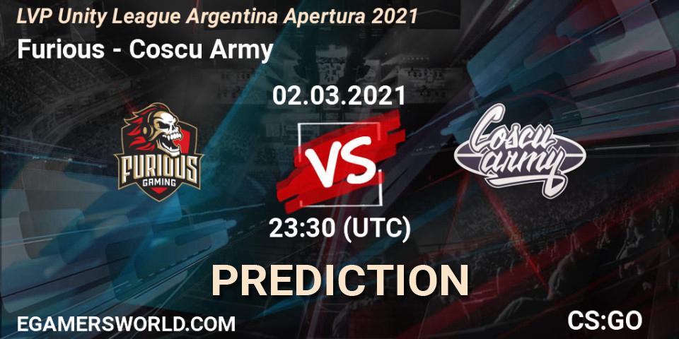 Furious - Coscu Army: Maç tahminleri. 02.03.2021 at 23:30, Counter-Strike (CS2), LVP Unity League Argentina Apertura 2021