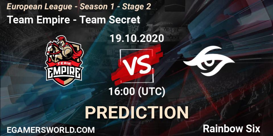 Team Empire - Team Secret: Maç tahminleri. 19.10.2020 at 18:00, Rainbow Six, European League - Season 1 - Stage 2