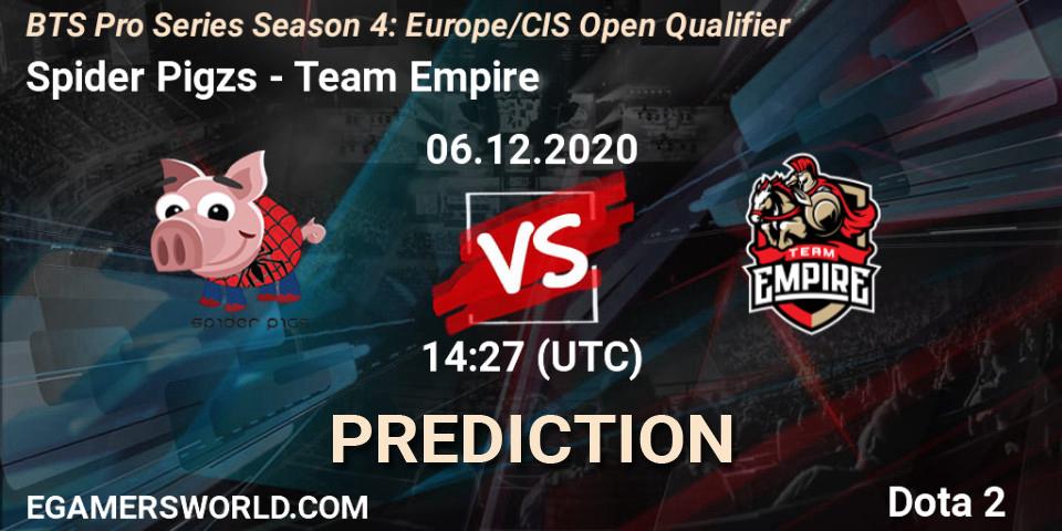 Spider Pigzs - Team Empire: Maç tahminleri. 06.12.2020 at 14:26, Dota 2, BTS Pro Series Season 4: Europe/CIS Open Qualifier