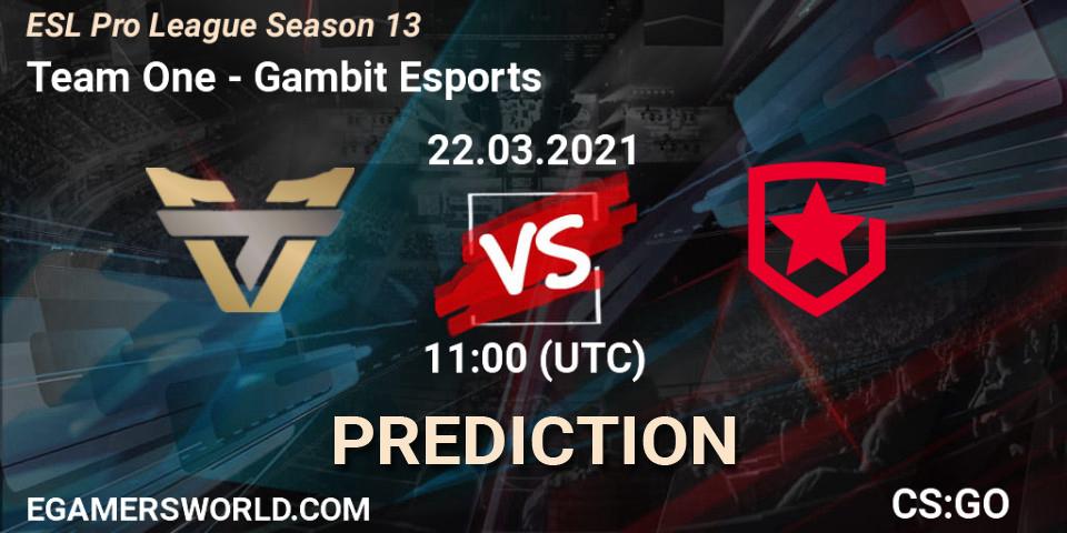 Team One - Gambit Esports: Maç tahminleri. 22.03.2021 at 11:00, Counter-Strike (CS2), ESL Pro League Season 13