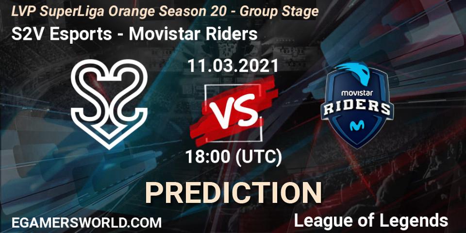 S2V Esports - Movistar Riders: Maç tahminleri. 11.03.2021 at 18:00, LoL, LVP SuperLiga Orange Season 20 - Group Stage