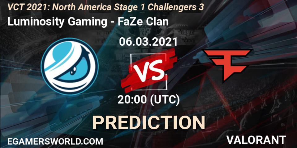 Luminosity Gaming - FaZe Clan: Maç tahminleri. 06.03.2021 at 20:00, VALORANT, VCT 2021: North America Stage 1 Challengers 3