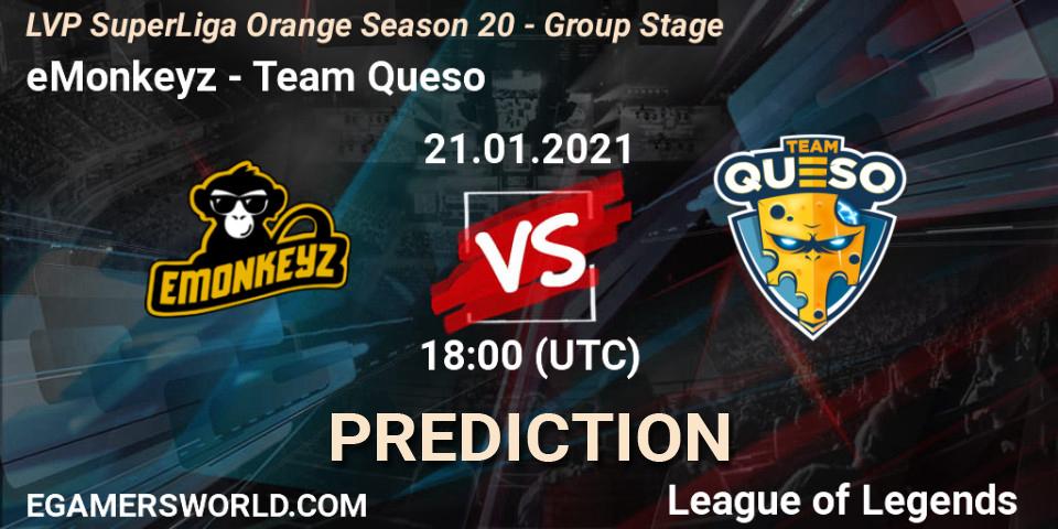 eMonkeyz - Team Queso: Maç tahminleri. 21.01.21, LoL, LVP SuperLiga Orange Season 20 - Group Stage