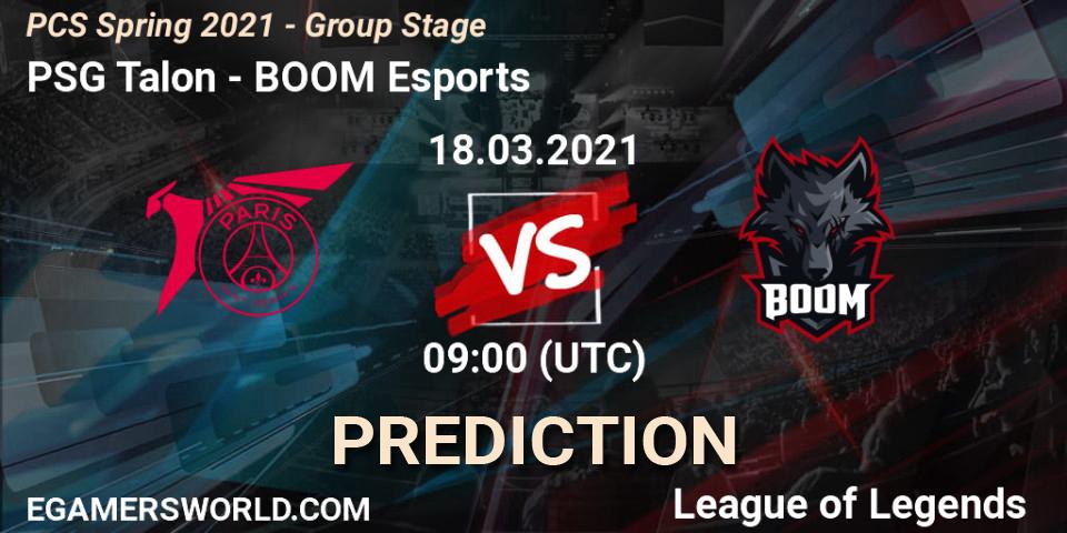 PSG Talon - BOOM Esports: Maç tahminleri. 18.03.2021 at 09:00, LoL, PCS Spring 2021 - Group Stage
