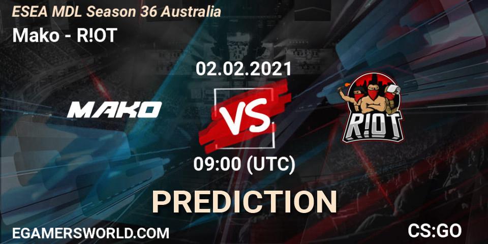Mako - R!OT: Maç tahminleri. 02.02.2021 at 09:00, Counter-Strike (CS2), MDL ESEA Season 36: Australia - Premier Division