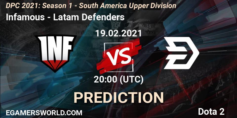 Infamous - Latam Defenders: Maç tahminleri. 19.02.2021 at 20:00, Dota 2, DPC 2021: Season 1 - South America Upper Division