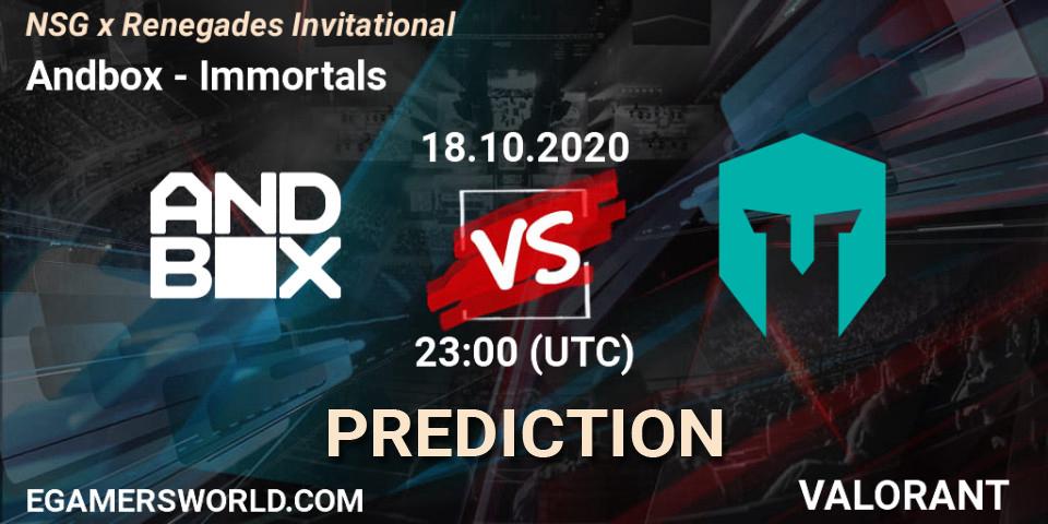 Andbox - Immortals: Maç tahminleri. 18.10.2020 at 23:00, VALORANT, NSG x Renegades Invitational