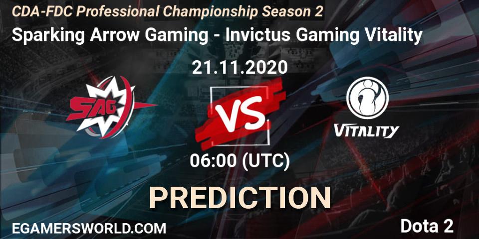 Sparking Arrow Gaming - Invictus Gaming Vitality: Maç tahminleri. 21.11.2020 at 06:04, Dota 2, CDA-FDC Professional Championship Season 2