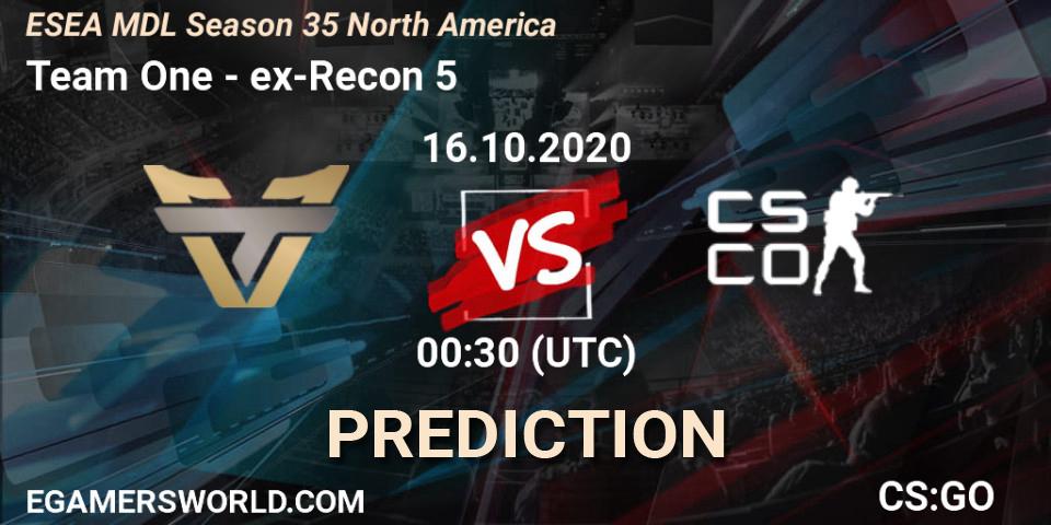 Team One - ex-Recon 5: Maç tahminleri. 30.10.2020 at 00:30, Counter-Strike (CS2), ESEA MDL Season 35 North America