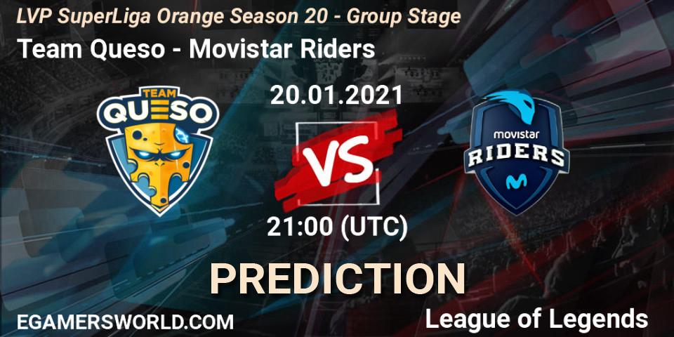 Team Queso - Movistar Riders: Maç tahminleri. 20.01.2021 at 21:00, LoL, LVP SuperLiga Orange Season 20 - Group Stage