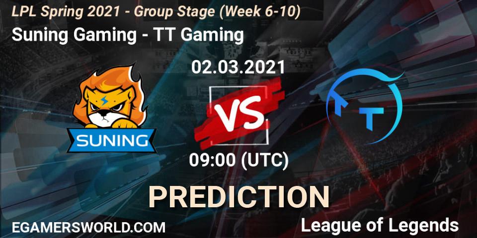 Suning Gaming - TT Gaming: Maç tahminleri. 02.03.2021 at 09:00, LoL, LPL Spring 2021 - Group Stage (Week 6-10)