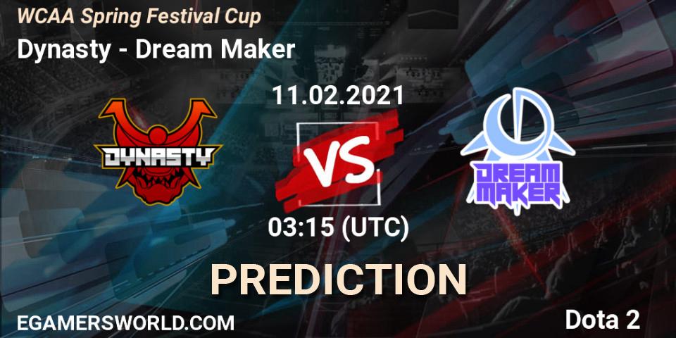Dynasty - Dream Maker: Maç tahminleri. 11.02.2021 at 03:38, Dota 2, WCAA Spring Festival Cup