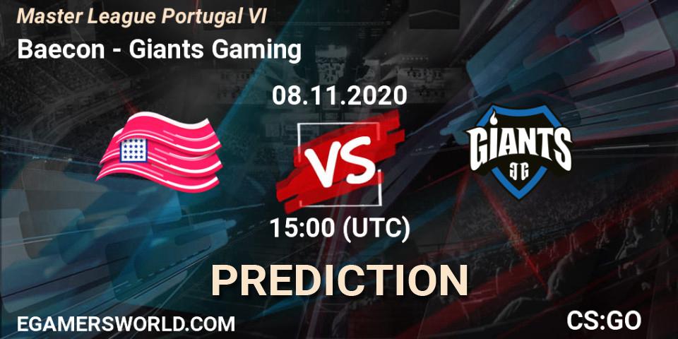 Baecon - Giants Gaming: Maç tahminleri. 08.11.2020 at 15:00, Counter-Strike (CS2), Master League Portugal VI