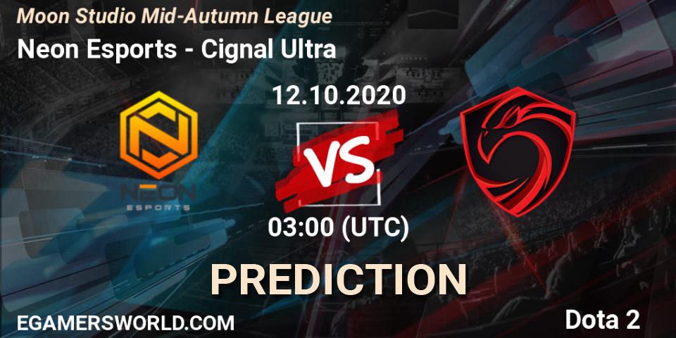 Neon Esports - Cignal Ultra: Maç tahminleri. 12.10.2020 at 03:05, Dota 2, Moon Studio Mid-Autumn League