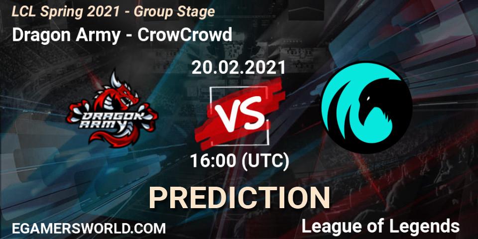 Dragon Army - CrowCrowd: Maç tahminleri. 20.02.2021 at 16:00, LoL, LCL Spring 2021 - Group Stage
