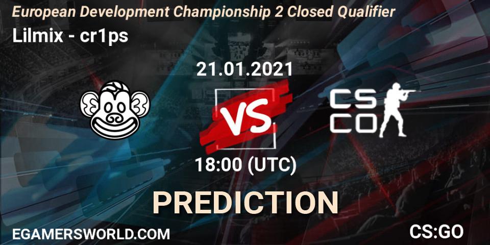 Lilmix - cR1Ps: Maç tahminleri. 21.01.2021 at 17:45, Counter-Strike (CS2), European Development Championship Season 2: Closed Qualifier