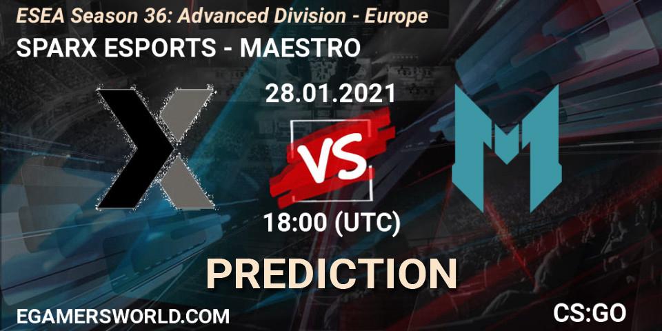 SPARX ESPORTS - MAESTRO: Maç tahminleri. 28.01.2021 at 18:00, Counter-Strike (CS2), ESEA Season 36: Europe - Advanced Division