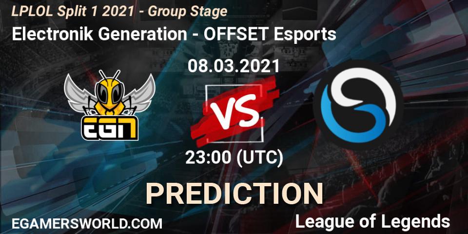 Electronik Generation - OFFSET Esports: Maç tahminleri. 08.03.2021 at 23:00, LoL, LPLOL Split 1 2021 - Group Stage